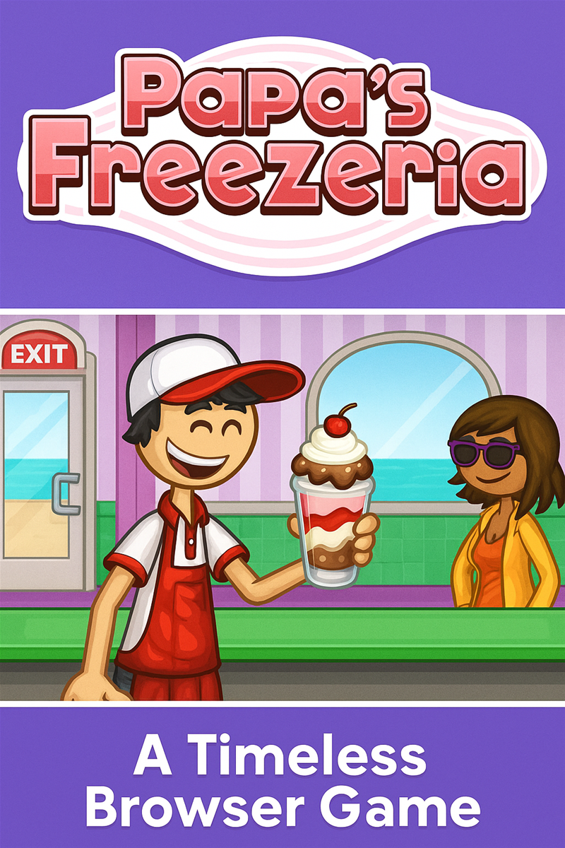 Screenshot of Papa’s Freezeria browser game showing sundae preparation
