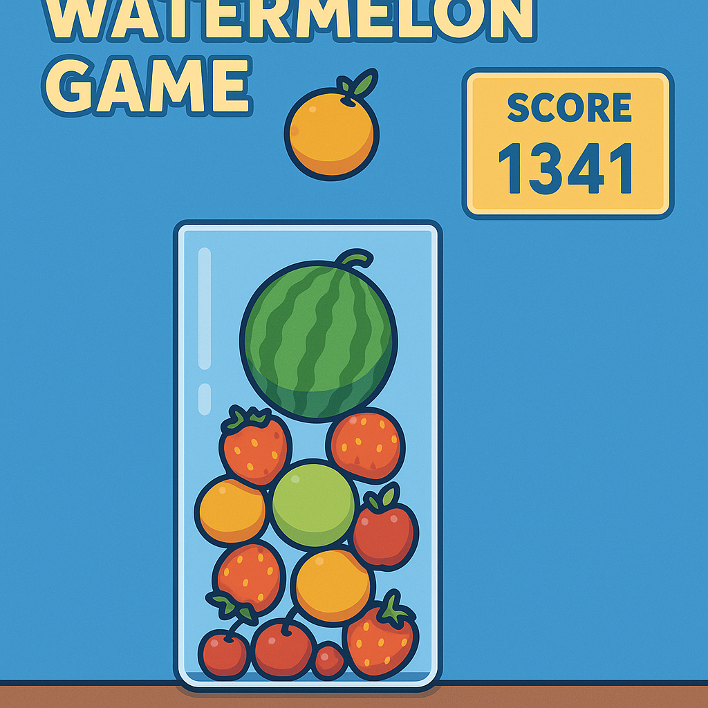 Watermelon Game browser puzzle game with fruit-stacking physics and gravity challenges
