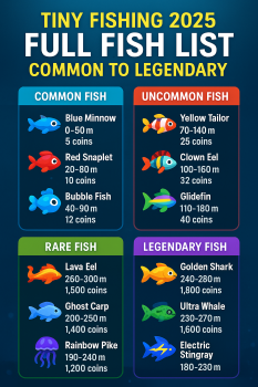 Tiny Fishing 2025 Full Fish List – Common to Legendary Tiny Fishing 2025 Full Fish List – Common to Legendary